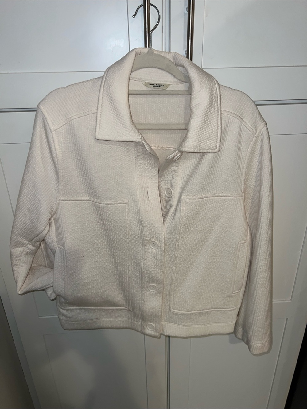 Max Studio Cream Button-Front Textured Jacket